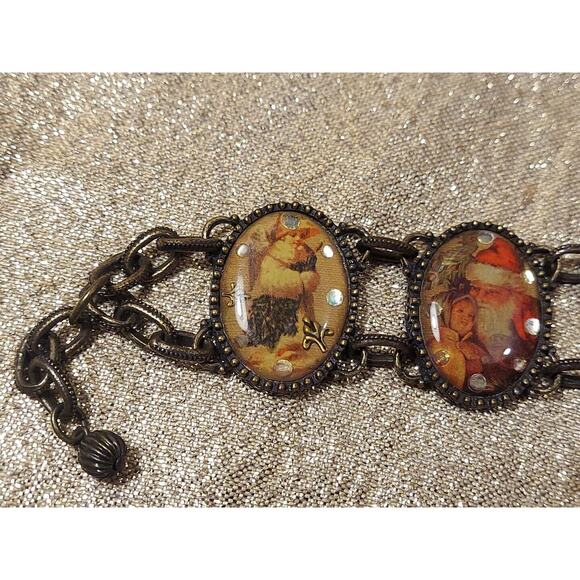 Vintage Nina Ricci for Avon Christmas Old World Antiqued Bronze Tone Bracelet 8" - Picture 6 of 9